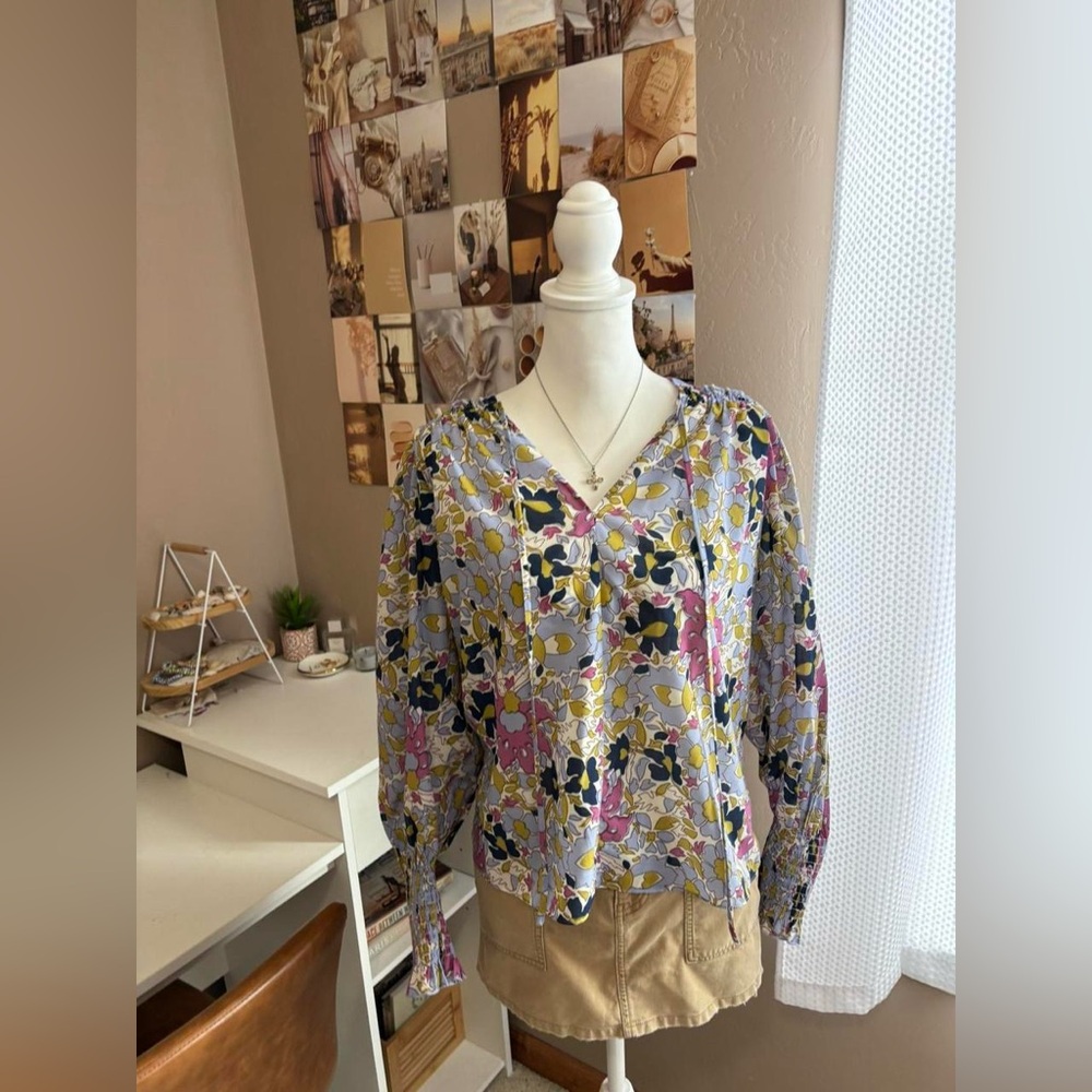 Rebecca Taylor Passion Flower Tie Front Blouse size Small